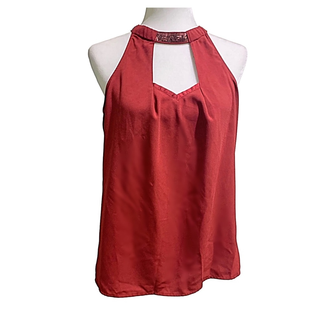 PROMOD Blouse Sequins Cutout design Women Solid Blouse Seep Red/Burgundy Size 8